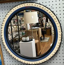 Vtg IKEA Volda BMX Tire Mirror 90s Blue & White 19.5” Man Cave Y2K Biker Cycling