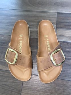 New Women’s Birkenstock Madrid Big Buckle Cognac Exquisite Narrow - Size 36/5.5