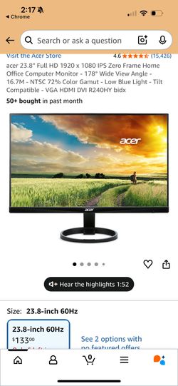 Acer Monitor 23.8” With Free Monitor Arm