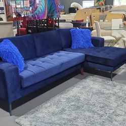 NEW SECTIONAL BLUE VELVET SHINY 115x60