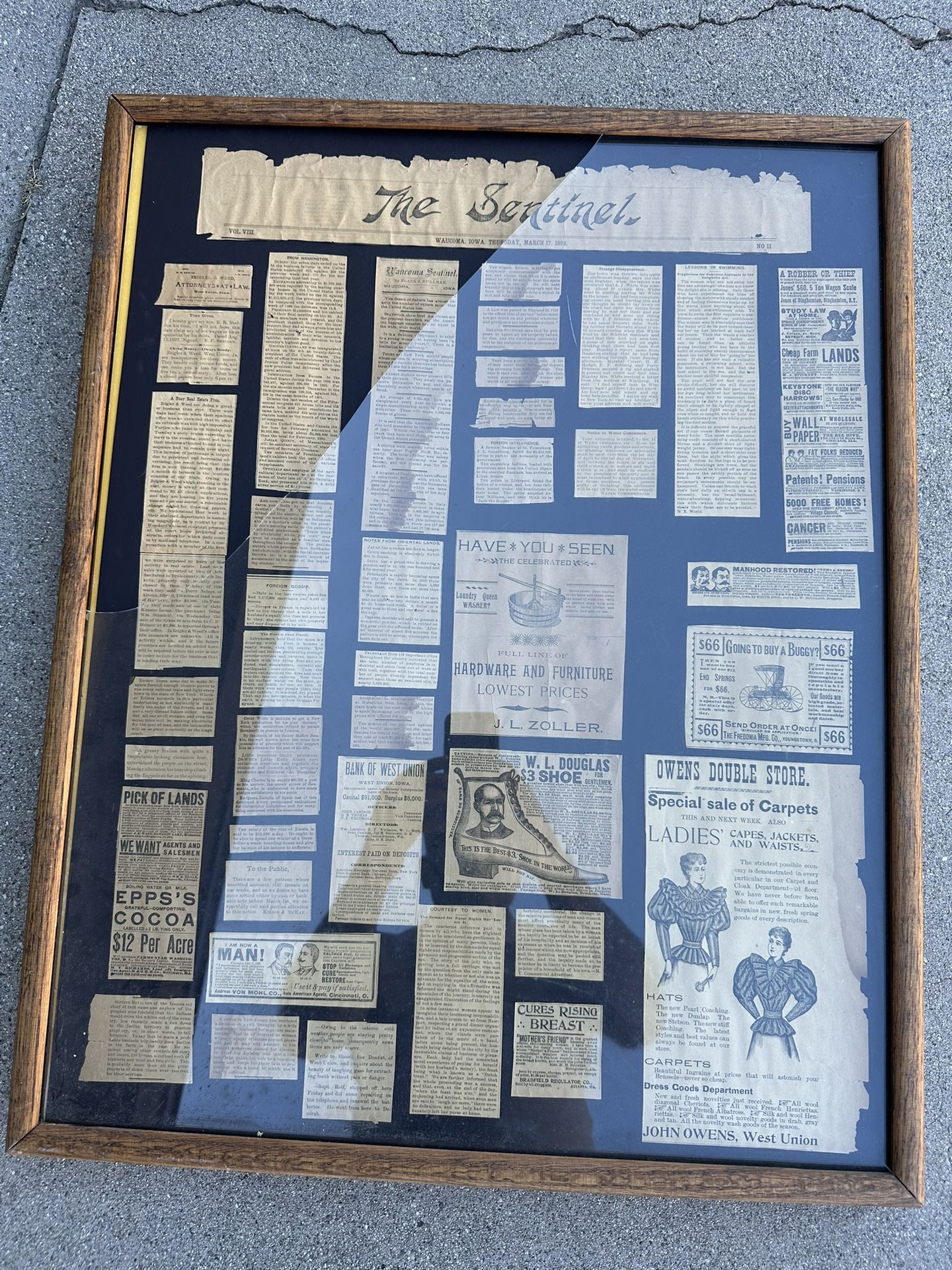 Original. Framed, 1892 Newspaper.