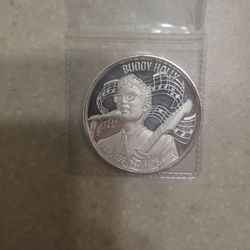 American Music Icons Buddy Holly High Relief 2 Oz 999 Silver Coin 
