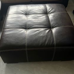 Dark Brown Leather Ottoman