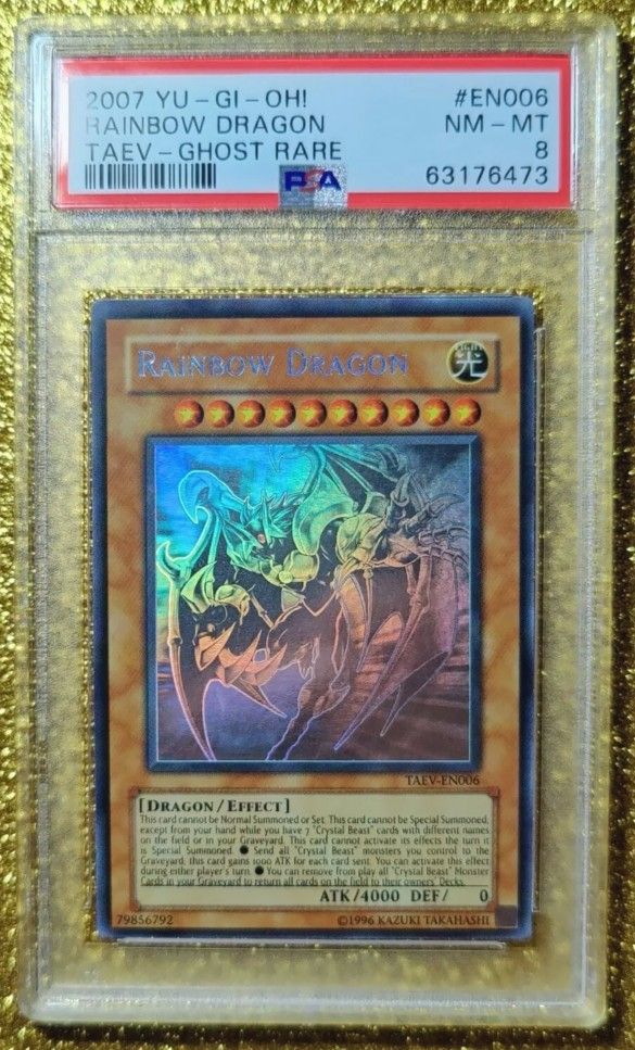 💎👻🔥NEW PSA 8 MISPRINT RAINBOW DRAGON GHOST RARE 2007 YUGIOH CARD TAEV-EN006