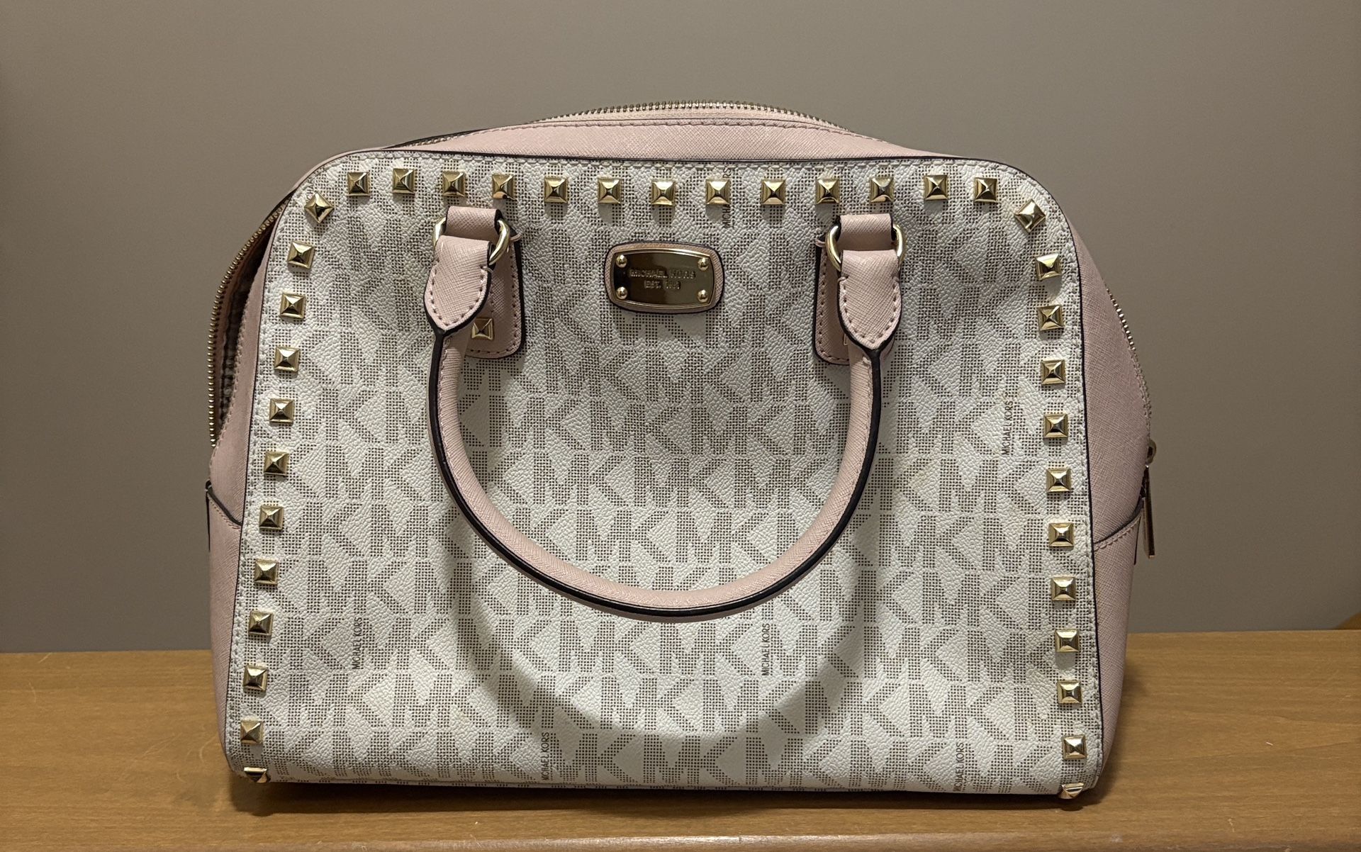 Michael Kors Pink And Cream Studded Satchel