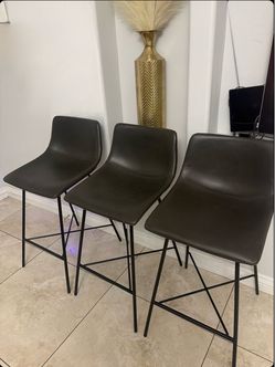 Brand New Set of 3 Poly & Bark Paxton 24" Counter Stools – Gray Vegan Leather