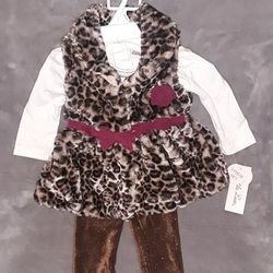 NEW 3-Piece Set Infant Sz 12 Mos. Faux Fur Vest, Long Sleeve Top & Leggings PRICE Is Firm 