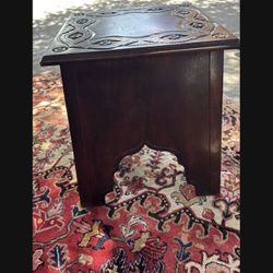 Antique English  Carved Top Oak Side Table 