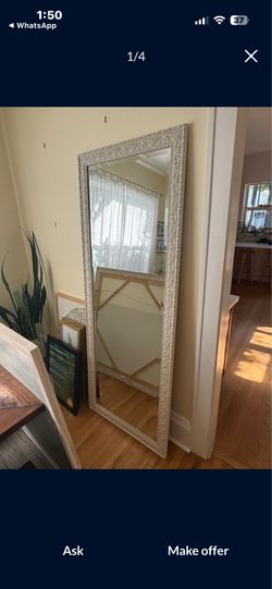 Large Ornate Wood Floor Mirror white