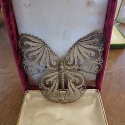 Antique Large Silver Butterfly Brooch