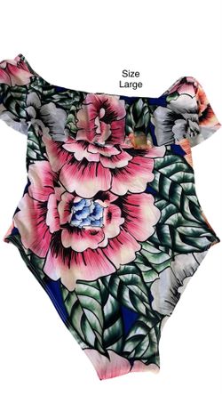 Floral one piece swimsuit with over the shoulder ruffles
