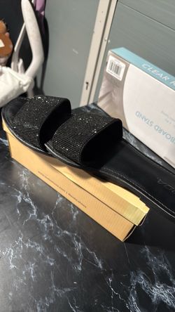 Soda Black Rhinestone Slide Sandals