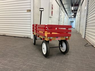 Red Wooden Kids Pull Wagon with Side Rails