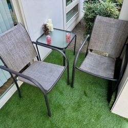 3-Piece Patio Set – 2 Chairs + Glass Table – $50