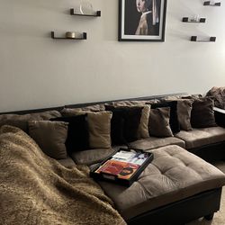 Brown & Tan L Shaped Living Room Set