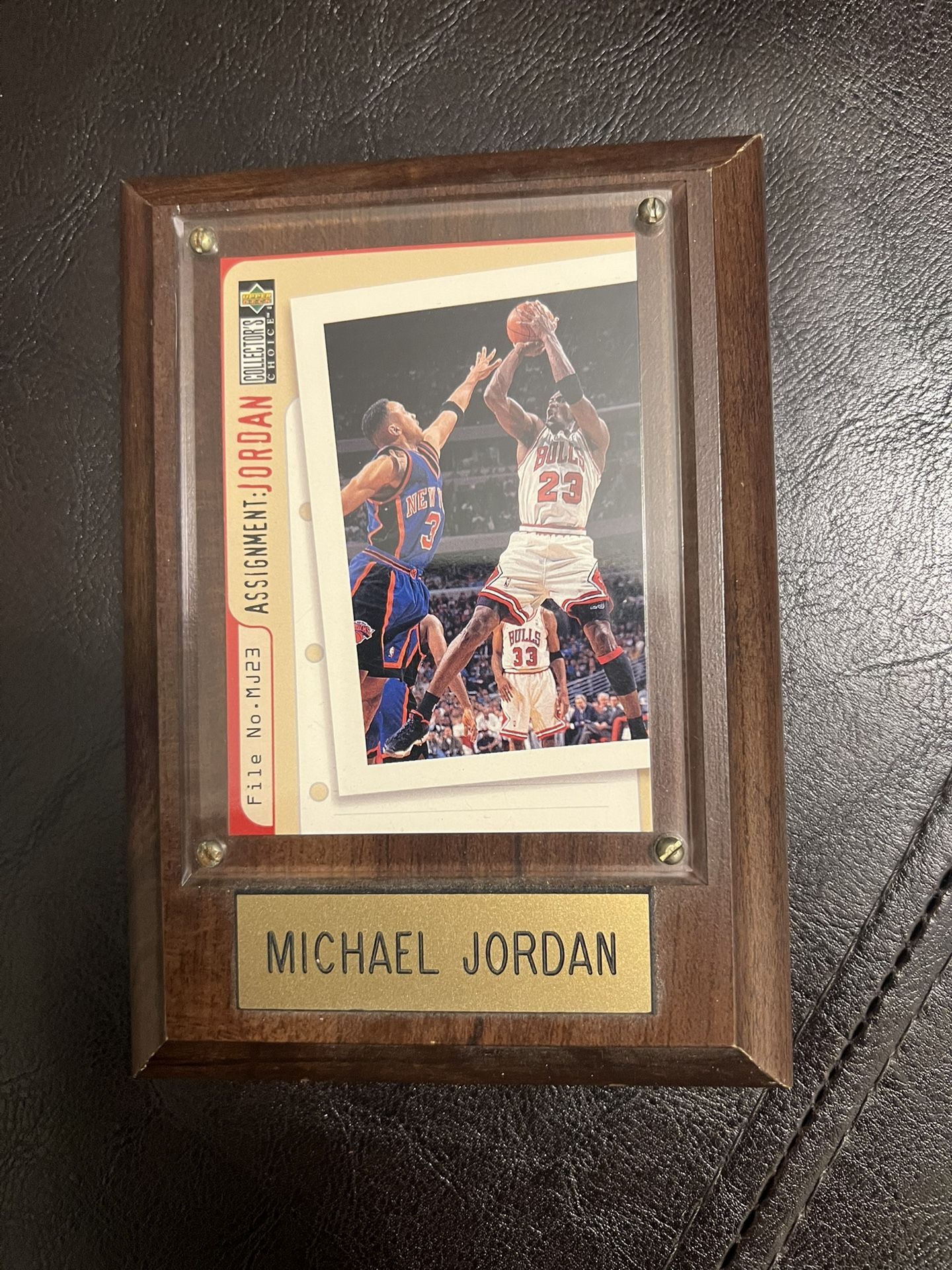 Michael Jordan Basketball Card on Wooden Plaque