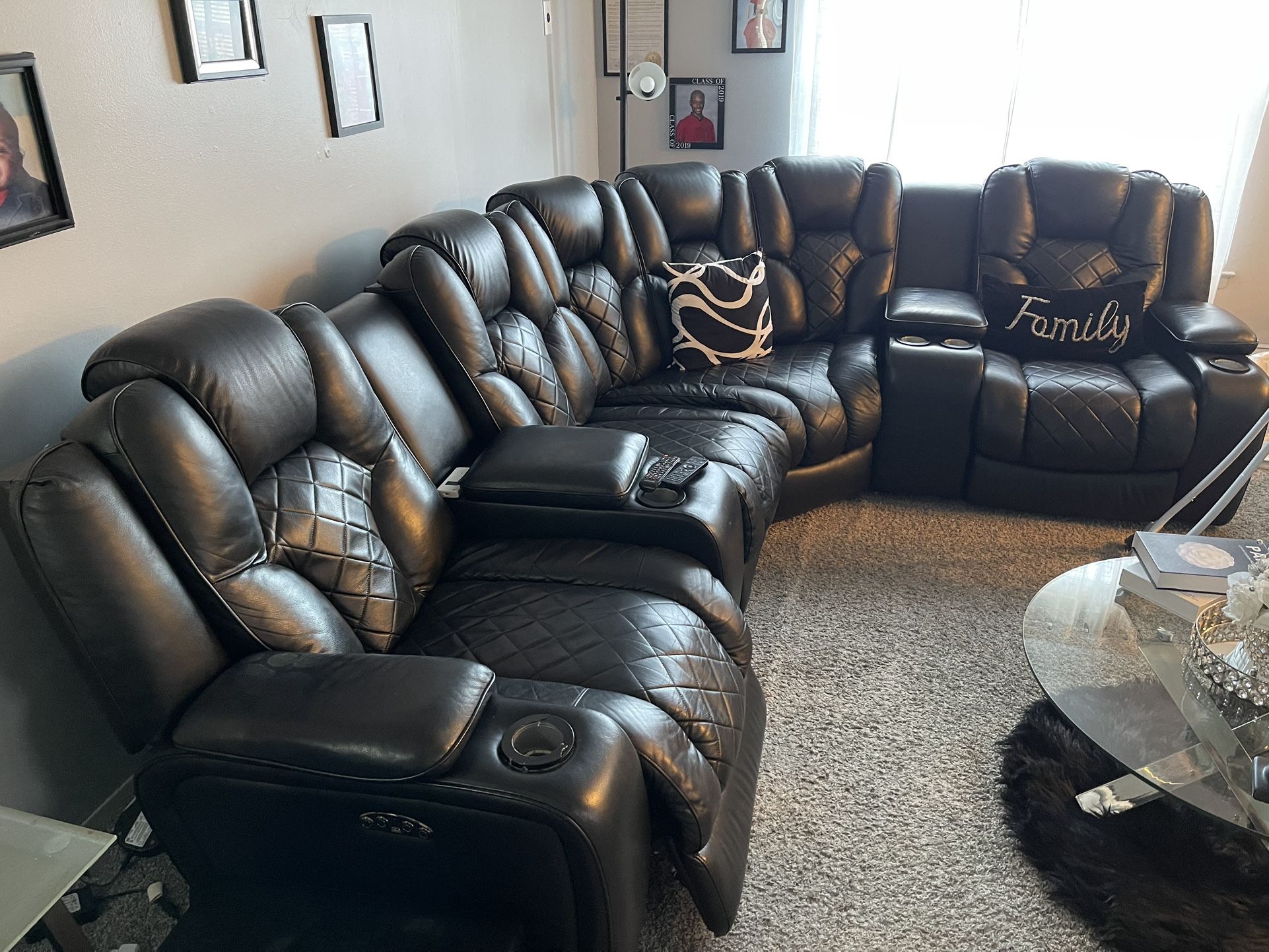 Black Leather Sectional 