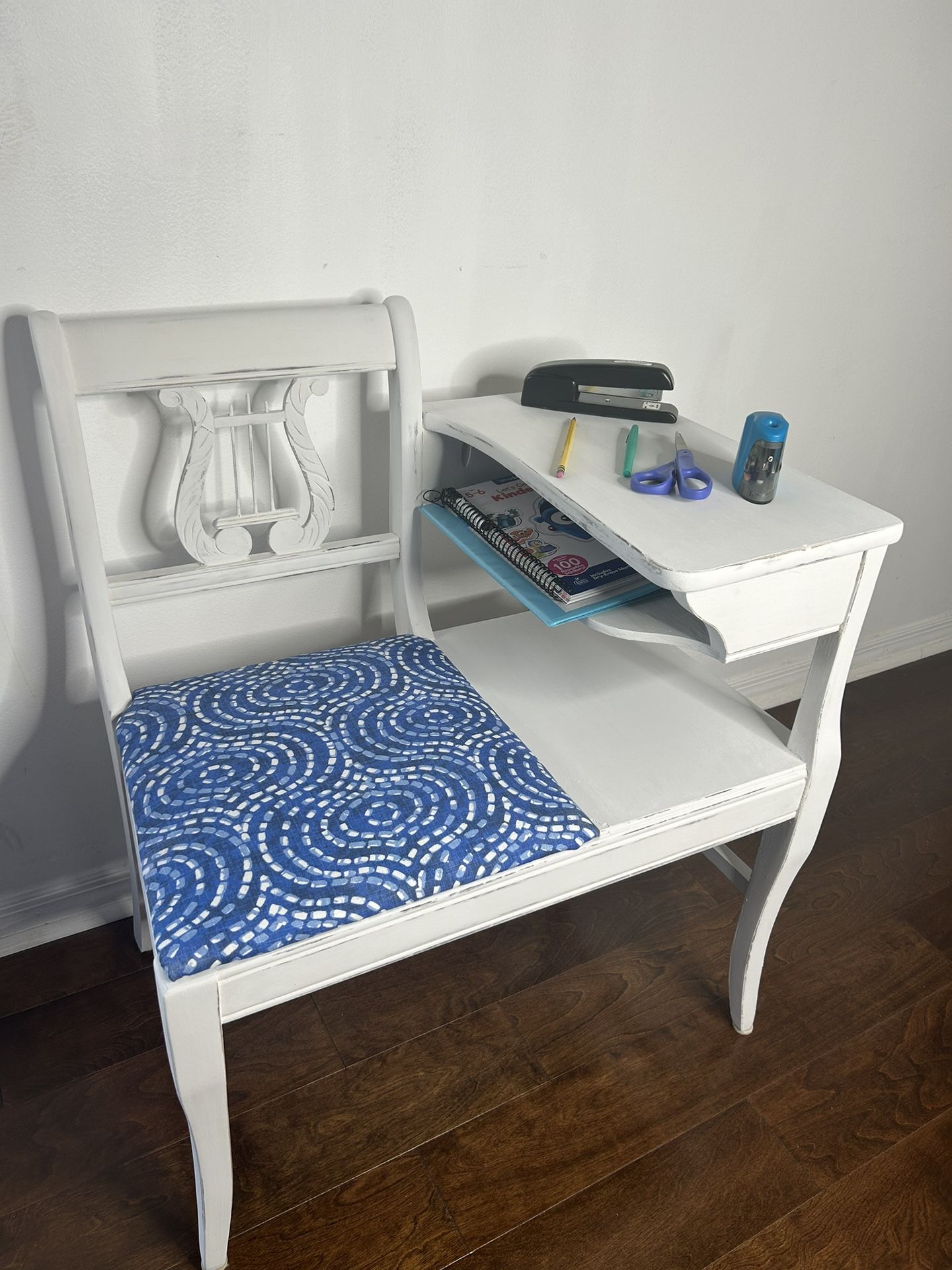 Fabulous Refurbished Blue And White Antique Gossip Bench.