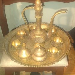 VINTAGE INDIA BRASS TEA SET
