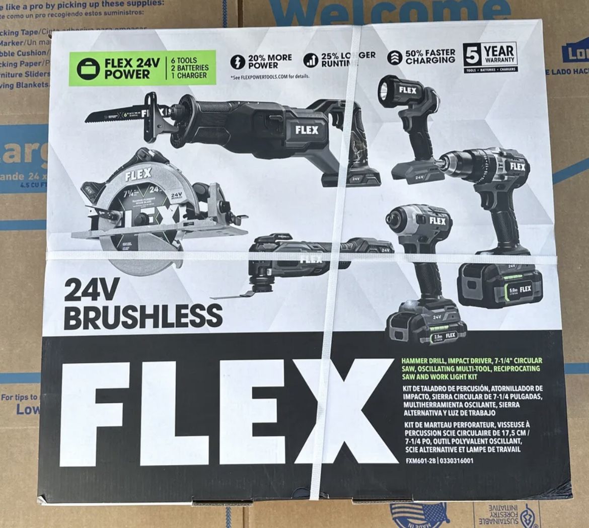 FLEX 6-Tool Brushless Power Tool Combo Kit - Li-ion Batteries & Charger ...