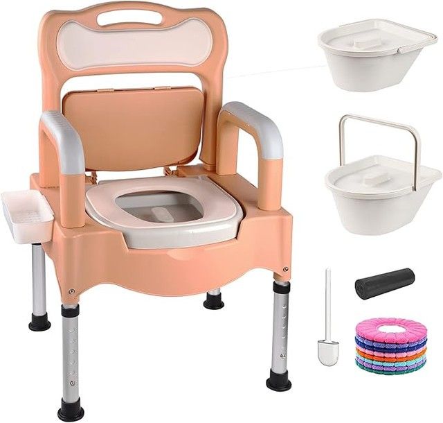 Bedside Commode,Adult Potty Chair for Seniors,Height-Adjustable Portable Toilet,Toilet Chair for Elderly and Disabled, Portable Toilets with arms (Kh