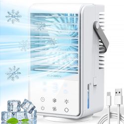 Portable Air Conditioners, 90° Oscillation Mini Air Conditioner With 3 Speeds 2 Mist, 1000ml Evaporative Air Cooler Fan With 9 Timer 7 Colors, Portabl