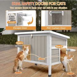 Insulated Cat House Outdoor Weatherproof Feral Cat Shelter for Winter, All-Round Foam Insulation Wooden Pet House for Outdoor Cat with Raised Base, Op