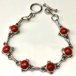 Vintage Red Bamboo Corals Sterling Silver Bracelet 