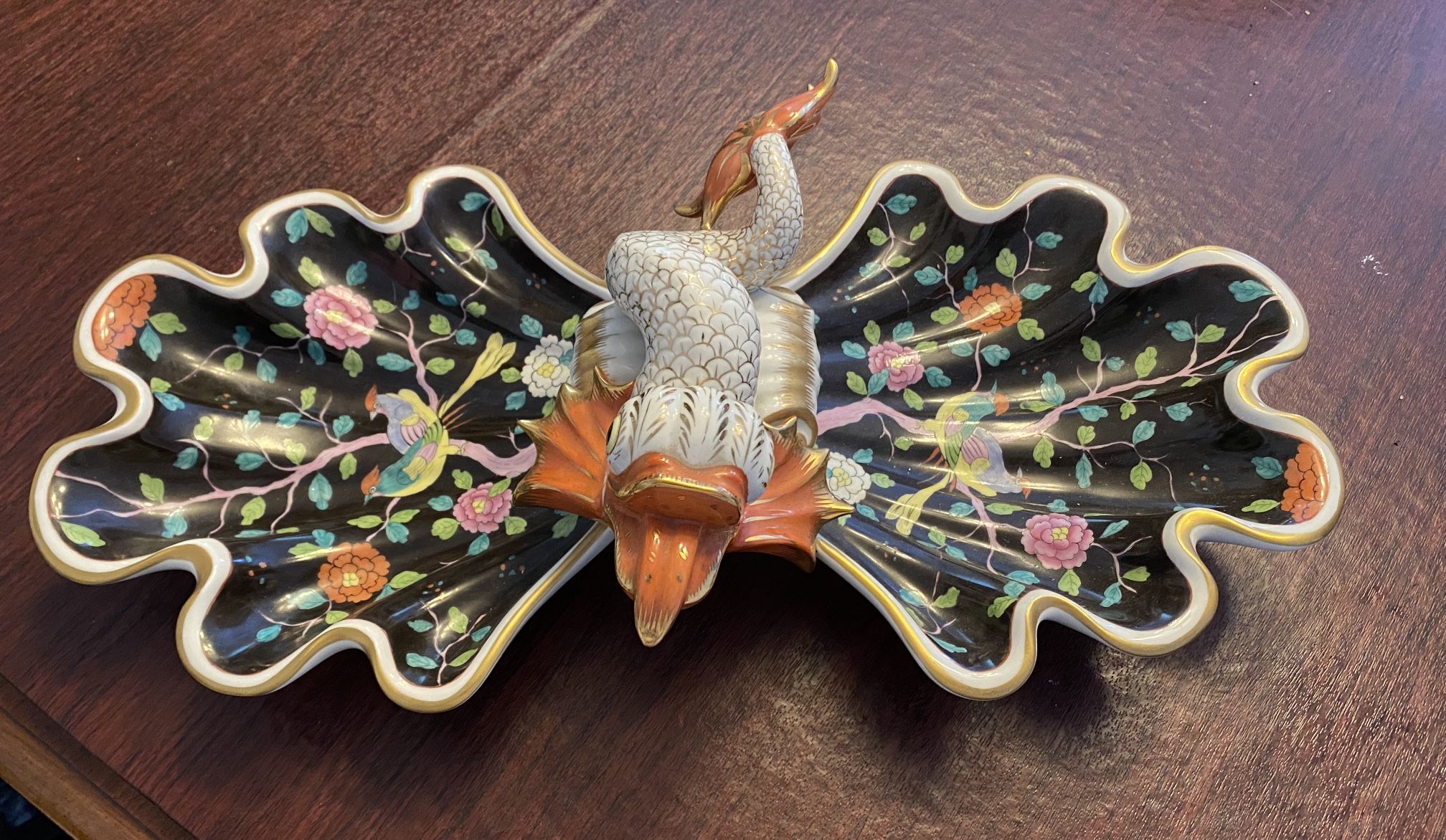 Herend Hungary Double Shell Plate With Dolphin