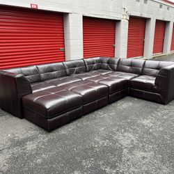 Macys Modular Brown Genuine Italian Leather Sectional Couch With 3 Ottomans