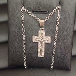 White Gold Plated with Moissanite stones Necklace with a Cross Pendant