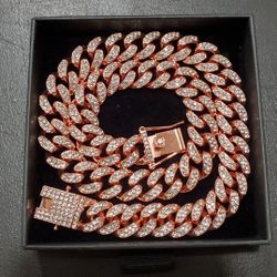 Gold Plated cubic zirconia diamond Cuban link chain/necklace - rose gold