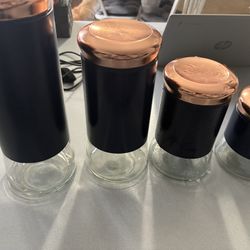 Beautiful Blue And Rose Gold Canisters