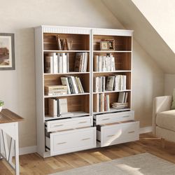 72" Tall Black Bookcase, 5-Tier Office Bookself with File Cabinet Drawers,Modern Floor Standing Storage Filing Cabinet Book Shelf for Living Room,Bedr