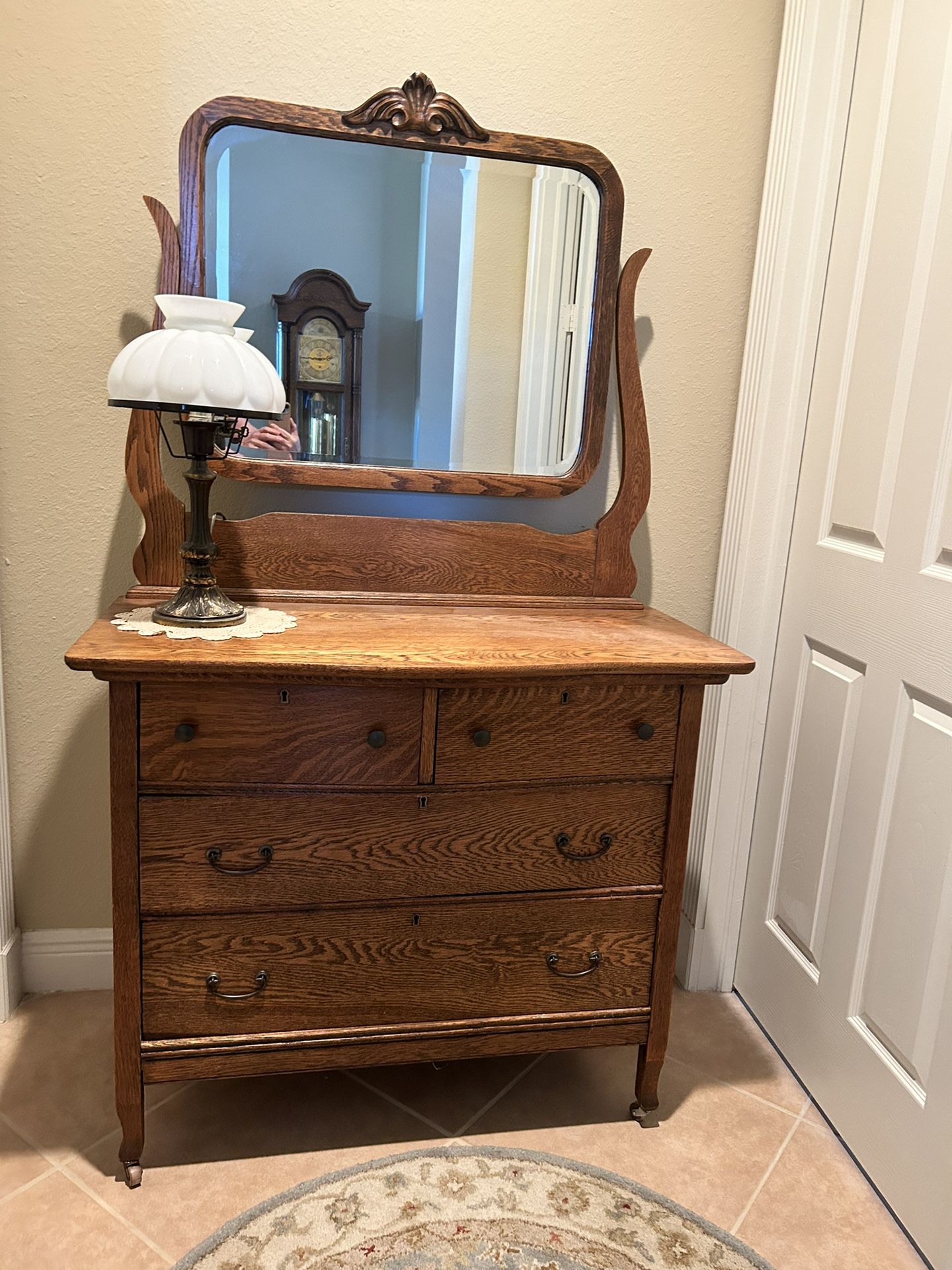 Antique Solid Oak Dresser with Mirror.
