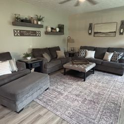 Ashley 5 Pc. Living Room Set Sofa Loveseat Oversized Chair Ottoman Coffee Table Grey