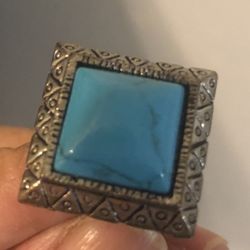 Faux Turquoise Square Adjustable Ring