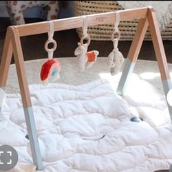 Playful Wooden Baby Play Gym - Wooden Play Gym Baby With 3 Hanging Plush Toys - Baby Activity Gym - Natural Wooden Baby Gym For Indoor & Outdoor Playt