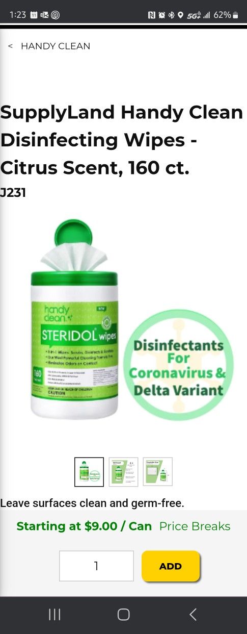 Handyclean Wipes 160 Canister