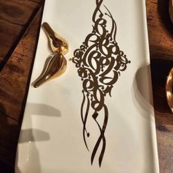 Handcrafted Golden Farsi Calligraphy Poem On A Serving Plate