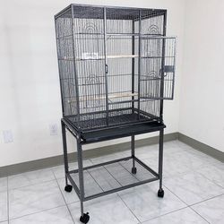 (New) $95 Large 53” Tall Bird Cage 24x17x53” with Rolling Stand and Plastic tray