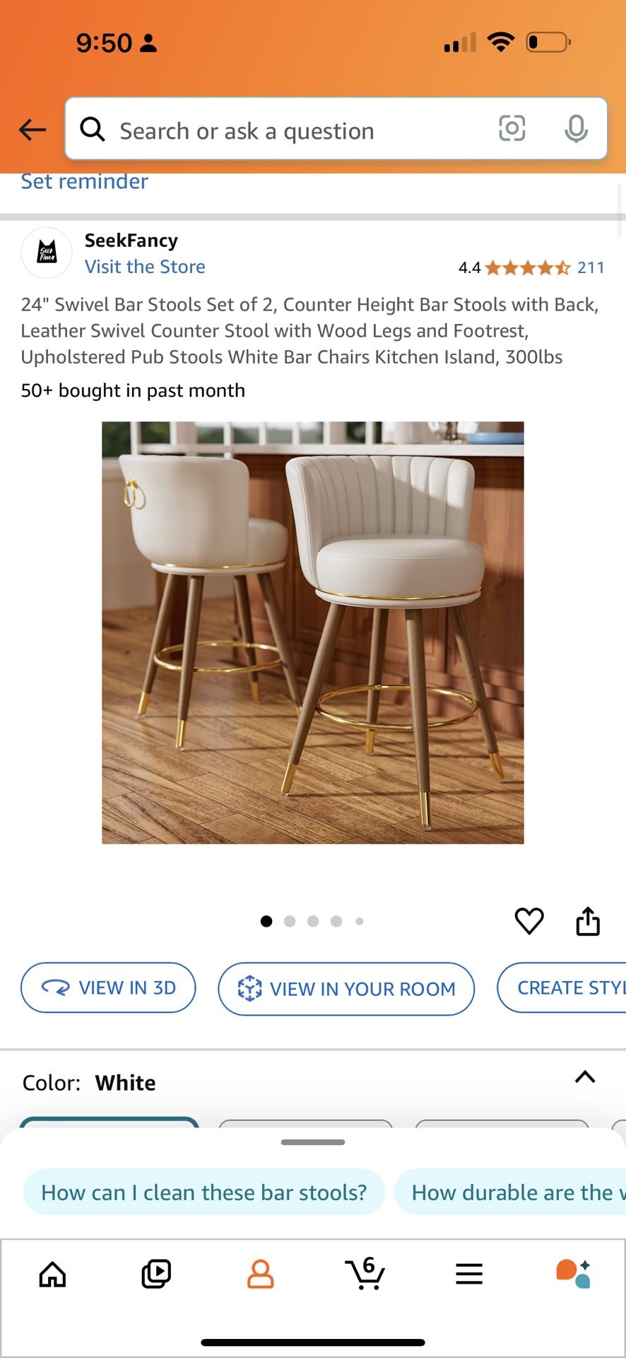 Counter Height Bar Stools - Set Of 2 - White Leather