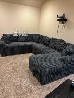 Trendy Charcoal Fluffy Corduroy Sectional Couch with Pop up bed & storage delivery available 🚚