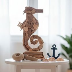 NATURAL DRIFTWOOD SEAHORSE STATUE LARGE 22" Tall !