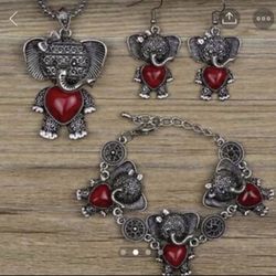 3pcs Tibetan Turquoise 3pcs Elephant Jewelry Set