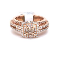 14Kt Rose Gold Chocolate Diamond Halo Ring 6.80g Size 7 198137/12