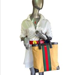 Authentic Gucci Vintage Large Web Tote Bag