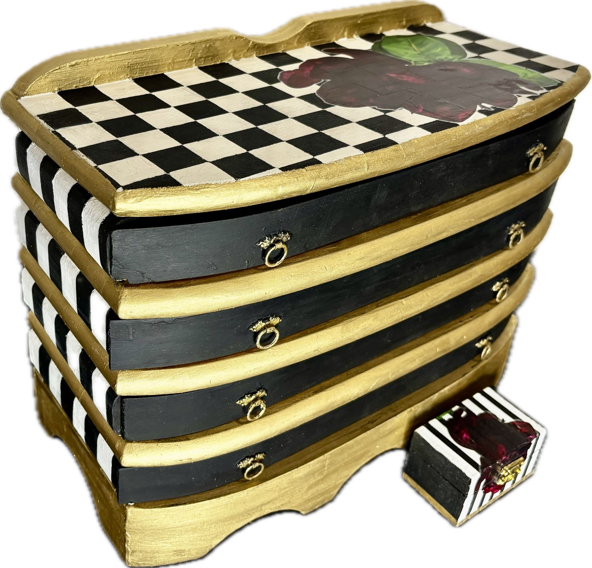 Painted Vintage whimsical Jewelry Box With Bonus Trinket Box