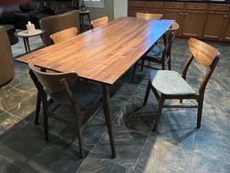 Seno Walnut Mid-century Modern Dining Table with six chairs