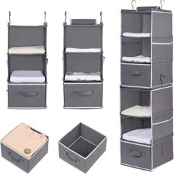 Ropesmart 6-Shelf Hanging Closet Organizer Storage with 2 Drawers & Side Pocket, Two 3-Shelf Separable Hanging Storage Shelves for Closet & RV, Dorm R